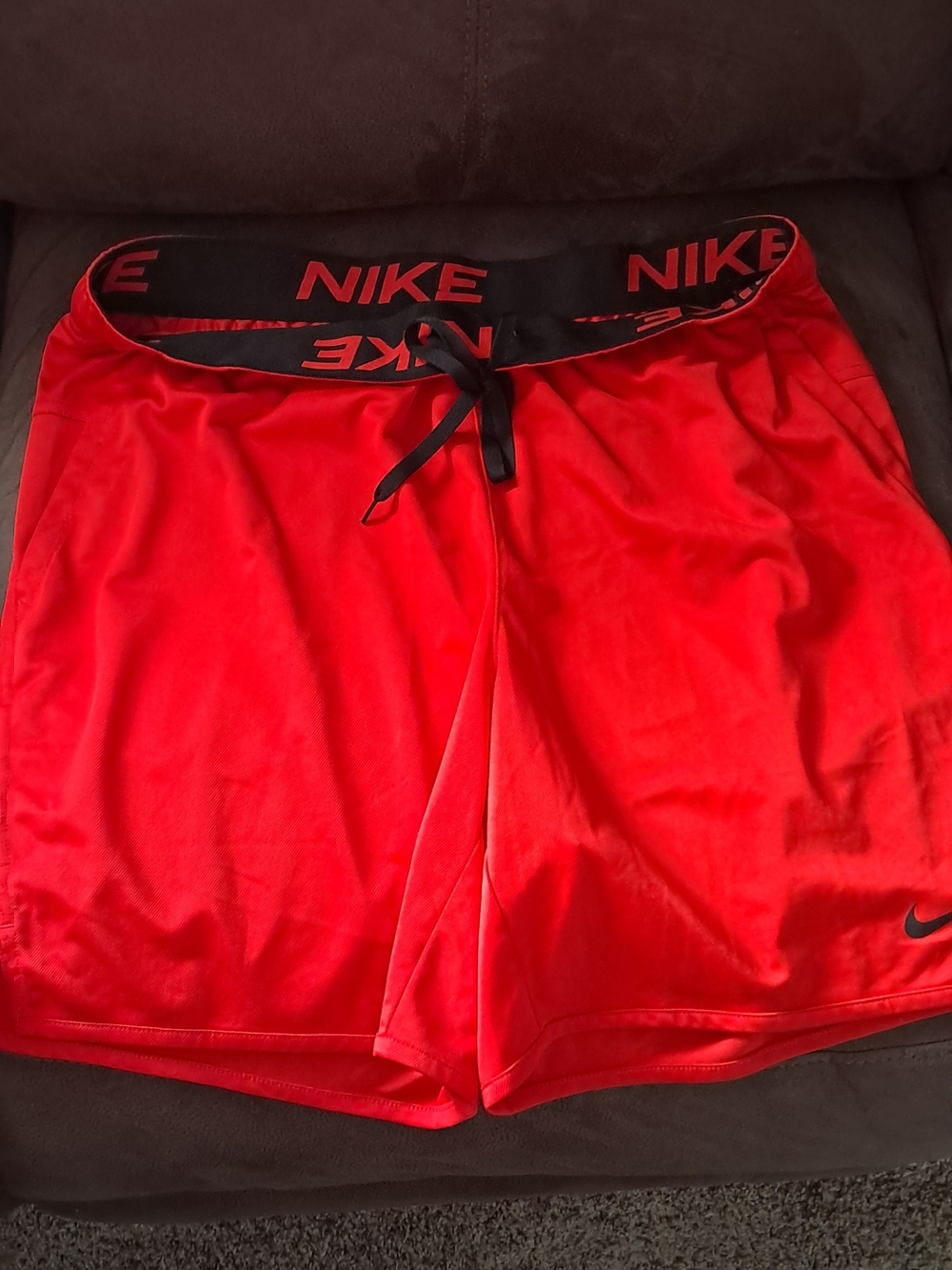 Nike Red Athletic Shorts with Black Waistband